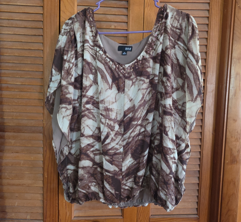 An.A Women's Brown and Cream Patterned Blouse